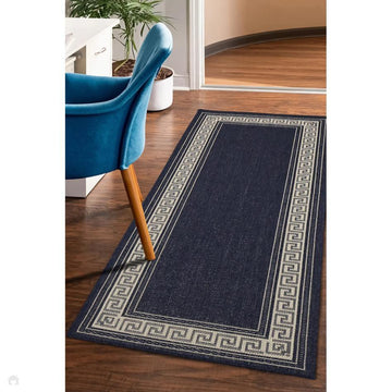 Flatweave Gel Greek Key Navy Runner-Melrose-Rug Love - The Most Loved Rug Store